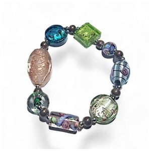 Multicolor Glass Bead Stretch Bracelet | Murano-Style Beads | Statement Jewelry